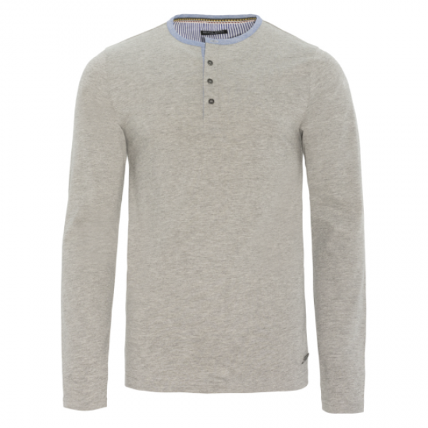 Long sleeve T-shirt with chambray collar. - MLT 69MITCHELLXL