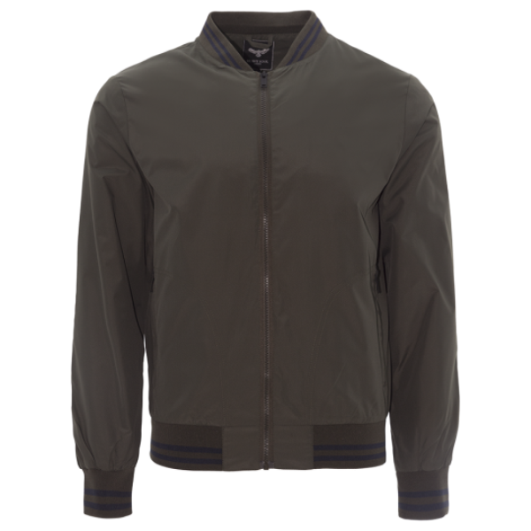 Bomber jacket with stripes at collar and cuffs. - MJK ROJOPKB