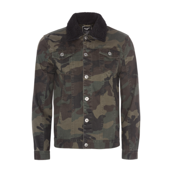 Camo denim jacket with detachable sherpa collar. - MJK POLARCAMO