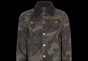 Camo denim jacket with detachable sherpa collar. - MJK POLARCAMO