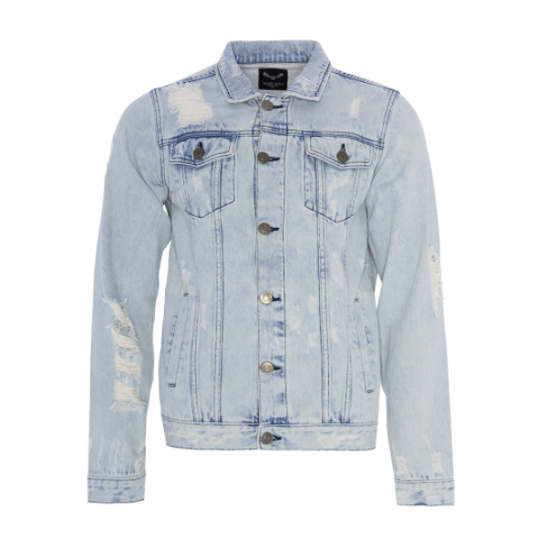 Denim jacket with back embroidery and rips. - MJK CONRAN1