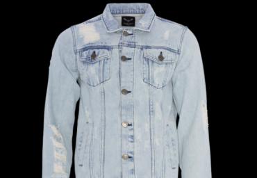 Denim jacket with back embroidery and rips. - MJK CONRAN1