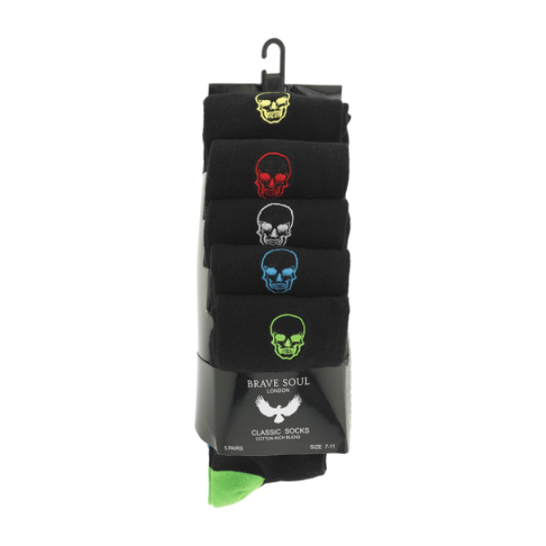 Black socks with skulls embroidery details. (5 pcs per pack). - MSX 470SKULL