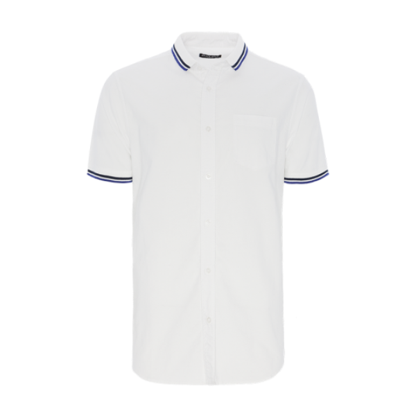Short sleeve oxford shirt with chest pocket and striped at collar. - MSH 48KEENE
