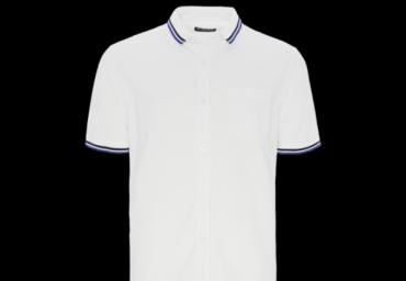 Short sleeve oxford shirt with chest pocket and striped at collar. - MSH 48KEENE