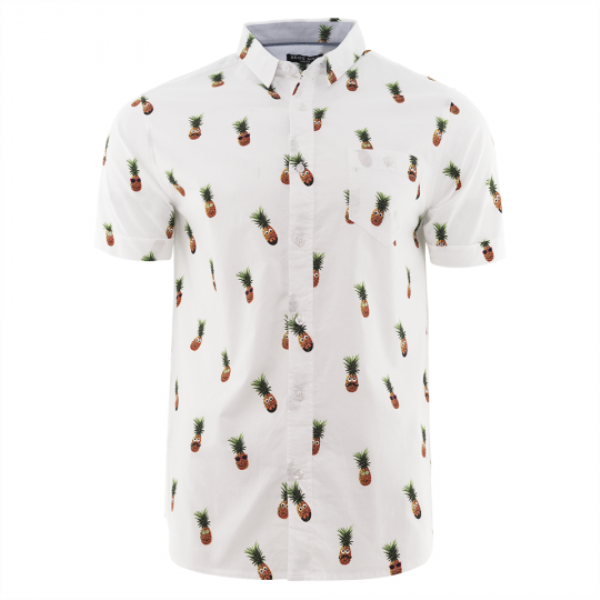 Short sleeve pineapple printed shirt with chest pocket. - MSH 273PINEAPPLE