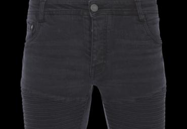 Washed denim short with pleated knee panels. - MSRT LASIKECH