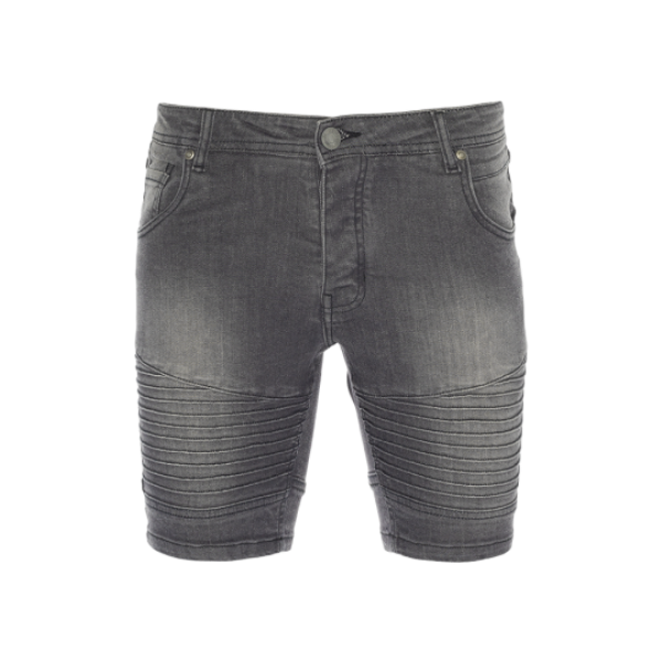 Denim biker short with pleated panelling. - MSRT LASIKEGREY