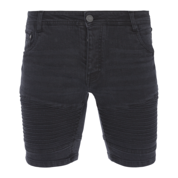 Washed denim short with pleated knee panels. - MSRT LASIKECH