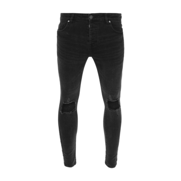 Denim skinny jean with knee rips and threads. Charcoal regular - 1 4 6 4 1 Charcoal long - 1 2 2 2 1 - MJN JAX