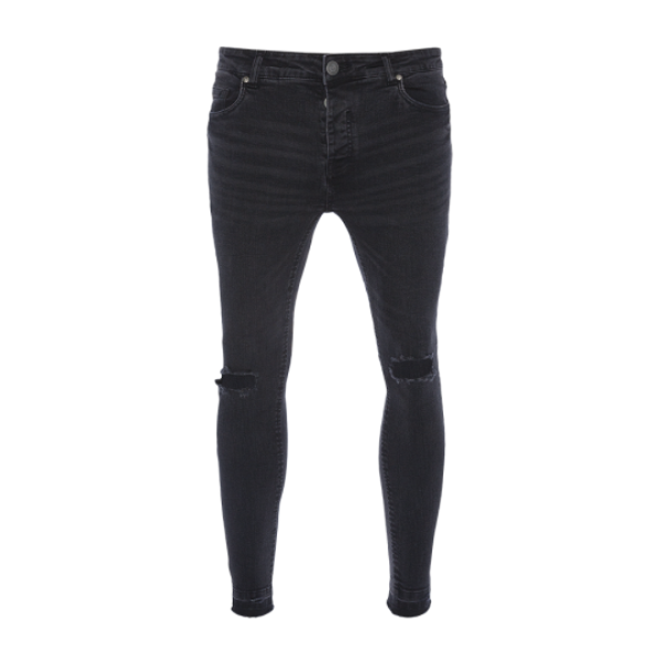 Skinny fit denim jean with cut out knee. Washed dark charcoal regular - 1 4 6 4 1 Washed dark charcoal long - 1 2 2 2 1 - MJN CLAY