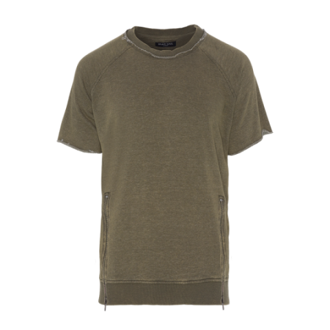 Short sleeve acid washed sweatshirt with side zips. - MSS 412KELLER