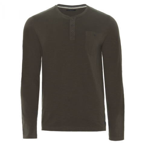 Long sleeve T-shirt with button placket and pocket. - MLT 149HERRERAB