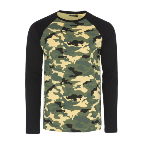 Long sleeve T-shirt with camo printed and solid sleeves. - MLT 149ABRAHAM