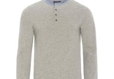 Long sleeve T-shirt with chambray collar. - MLT 69MITCHELLXL