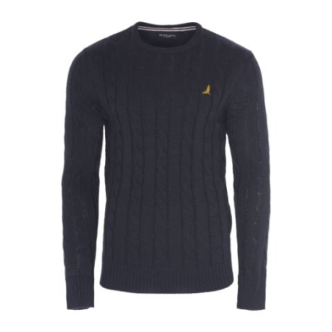 Crew neck cable knit jumper with applique. - MK 162MAOISMB