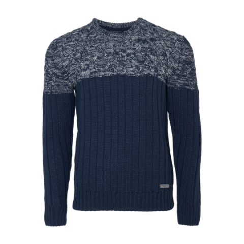 Crew neck jumper with contrast cable panel. - MK 434INCUS