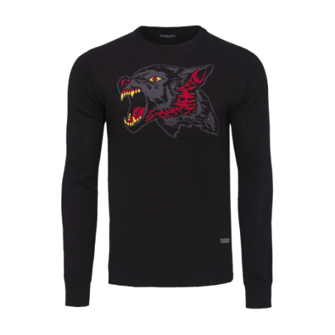 Crew neck jumper with intarsia at front. - MK 230STRUM