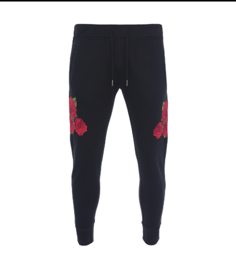 Jog pants with applique embroidery rose detail. - MJB 412AVIOR