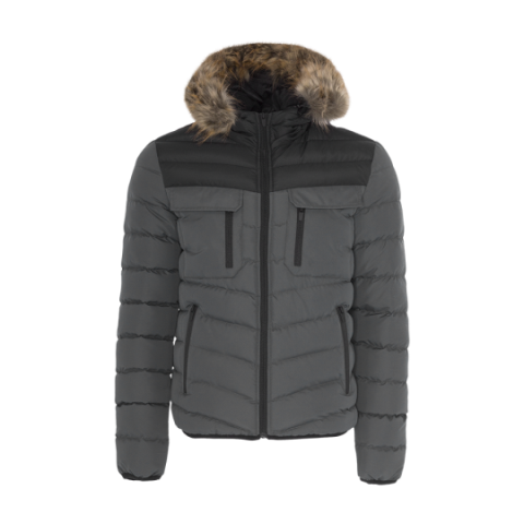 Hooded padded jacket with fake fur trim and panel. - MJK SILVERTOWN