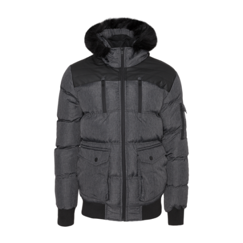Hooded padded jacket with fur trim and pvc detail. - MJK GIOVANNI