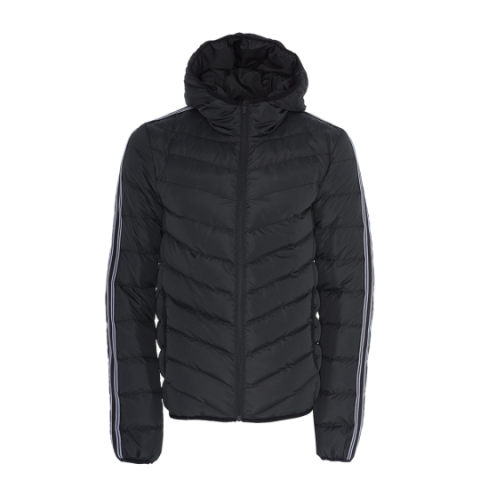 Hooded padded jacket with stripes at sleeves. - MJK HARRISON