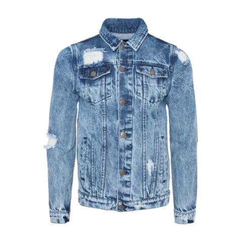 Ripped denim jacket with embroidery at back. - MJK SNAKE