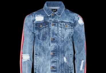 Ripped denim jacket with stripes at sleeves. - MJK RETRO1