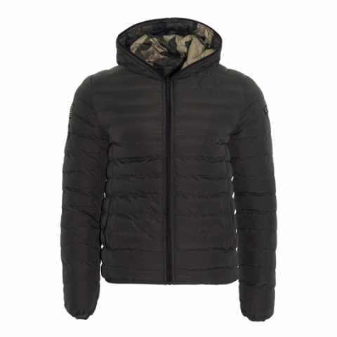 Reversible padded hooded jacket with camo print. - MJK CHASINGREV