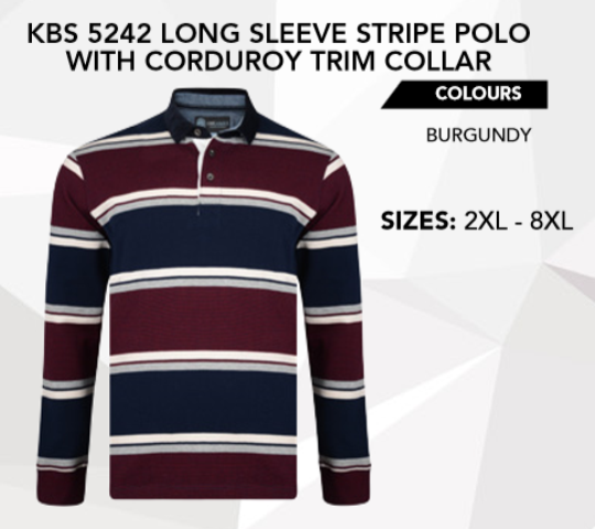 KBS 5242 LS STRIPE POLO WITH CORDOY TRIM COLLAR