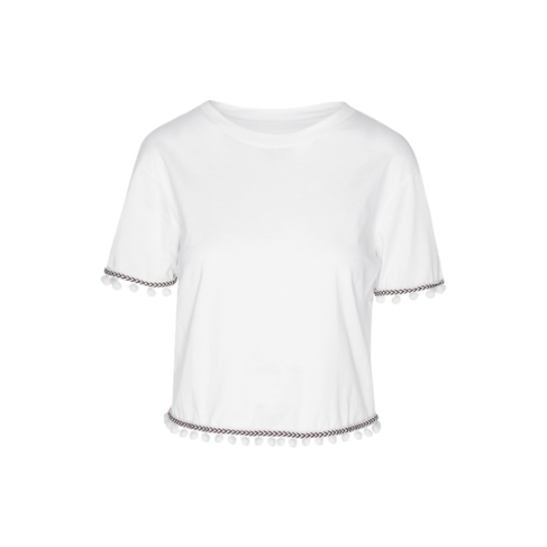 Cropped short sleeve T-shirt with pom pom. - LTS 378POMPOM