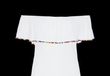 Off shoulder vest with pom pom trim. - LTS 272HAVANA