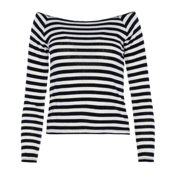 Long sleeve bardot neck striped top. - LLT 69GRACE
