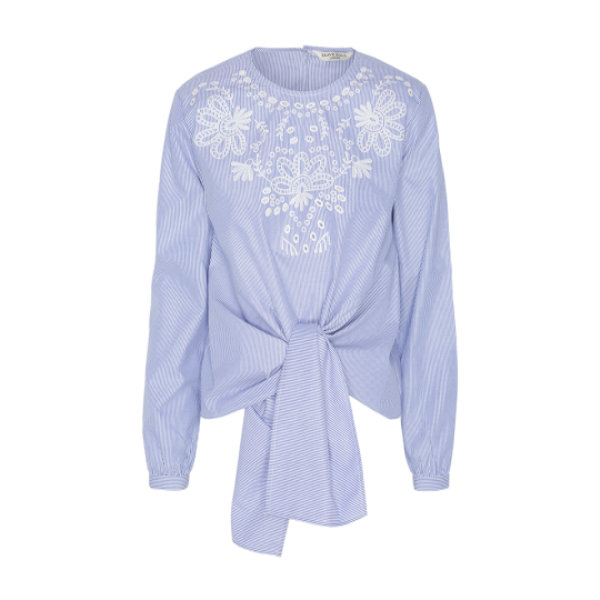 Long sleeve embroidered tie up top - LWT 432BLAKE