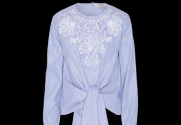 Long sleeve embroidered tie up top - LWT 432BLAKE