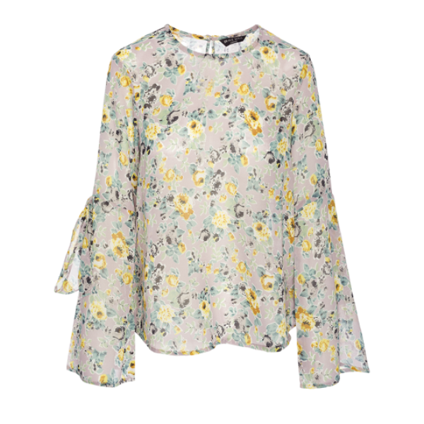 All over printed top with tie up at sleeves. - LWT 117LILLY
