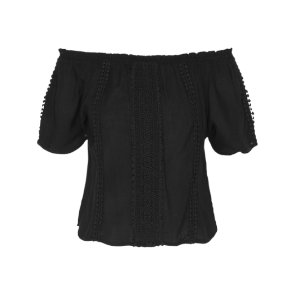 Bardot top with crochet detail. - LWT 432DUSK