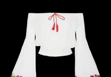 Bardot top with emb. on sleeveand shirring detail - LWT 432URSULA