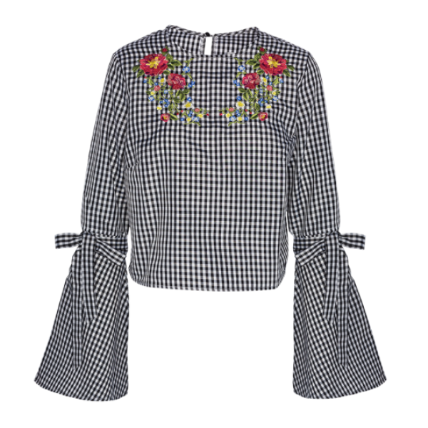 Flared sleeves checkered top with embroidery. - LWT 493JOLLE