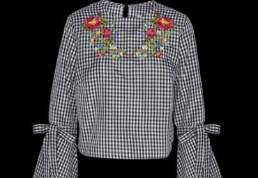 Flared sleeves checkered top with embroidery. - LWT 493JOLLE