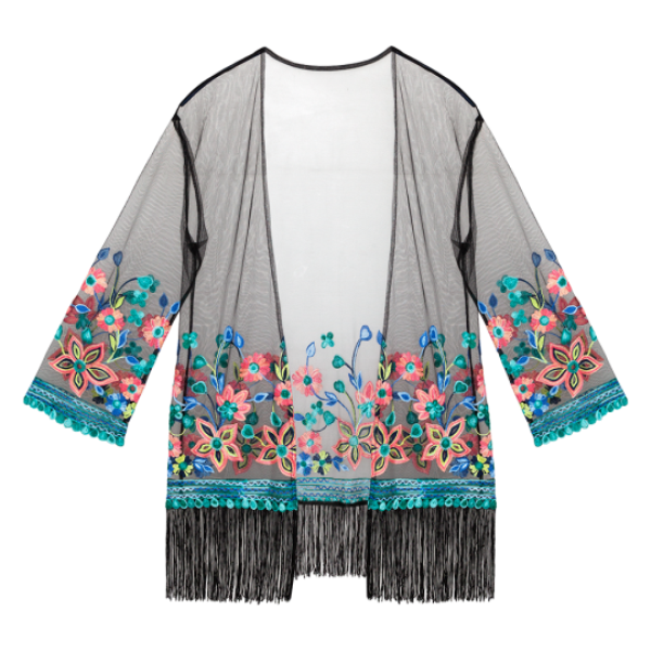 Kimono with floral embroideries. - LWT 492RIVIERA
