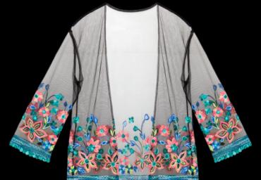 Kimono with floral embroideries. - LWT 492RIVIERA