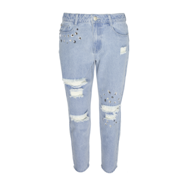 Denim jean with gem stones and rips. - LJN 340RENEE