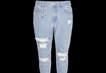 Denim jean with gem stones and rips. - LJN 340RENEE