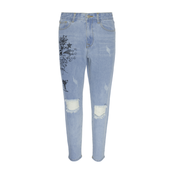 Ladies jean with graffiti print on front and rips - LJN 340DANNA