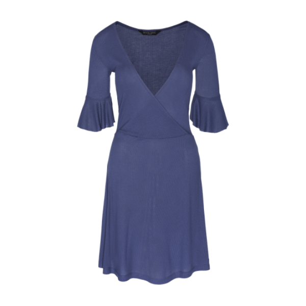 34 sleeve V neck ribbed dress. - LDRJ 414HOLLY