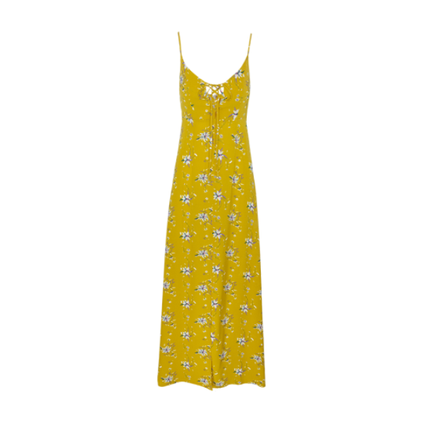 All over printed maxi dress with tie up and zip. - LDRW 333POPPY