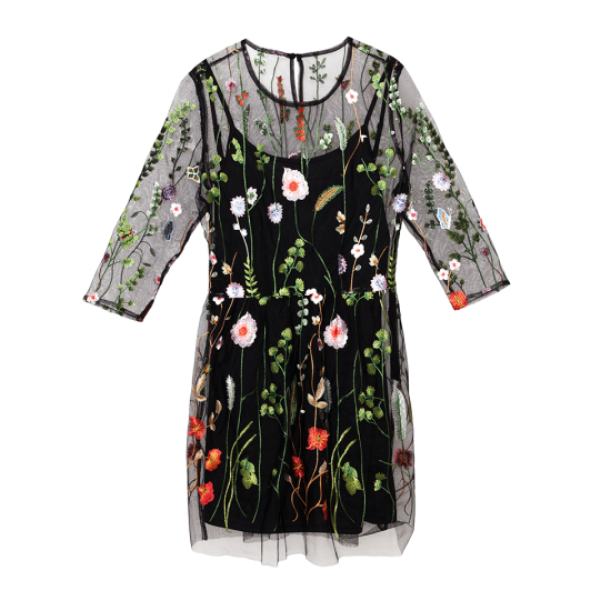 Double layer dress with embroidery. - LDRW 492KEW