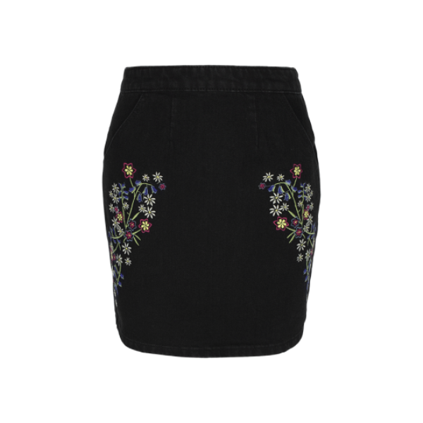 Denim skirt with floral embroidery. - LSKD 340BELLA