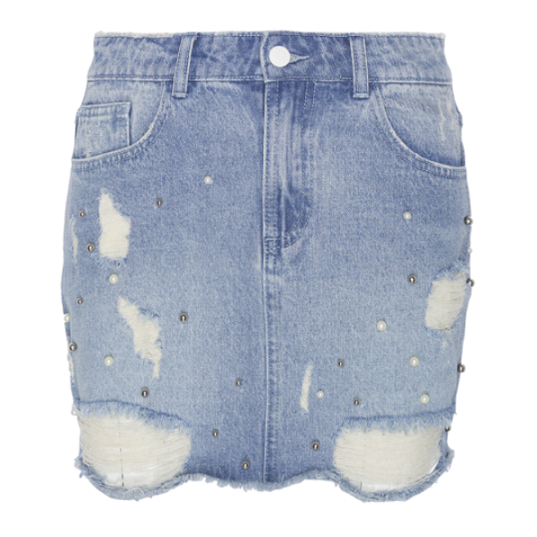Denim skirt with pearls and rips - LSKD 398VICTORIA
